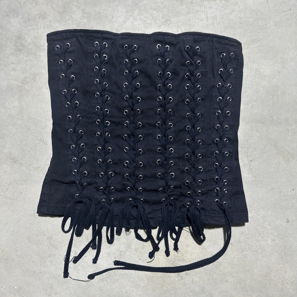 RARE Vintage Y2K TRIPP NYC Goth Black Lace Up Punk Rock Corset Top Bondage SZ M